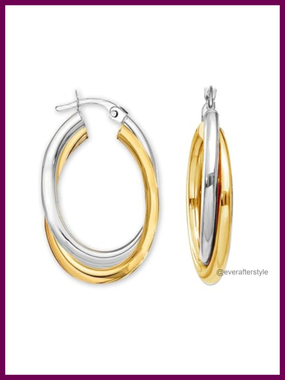 925 Sterling Silver Chunky Hoop Earrings Two-Tone Oval Twisted 35mm
